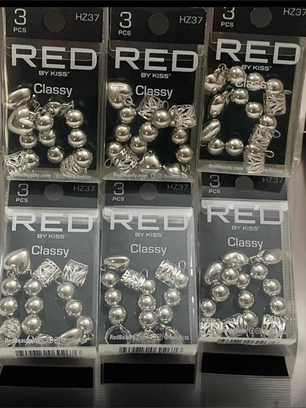 Lot of 6 3-packs (18 total) Silver Tone Hair Braid Charms/ Jewelry Red by Kiss
